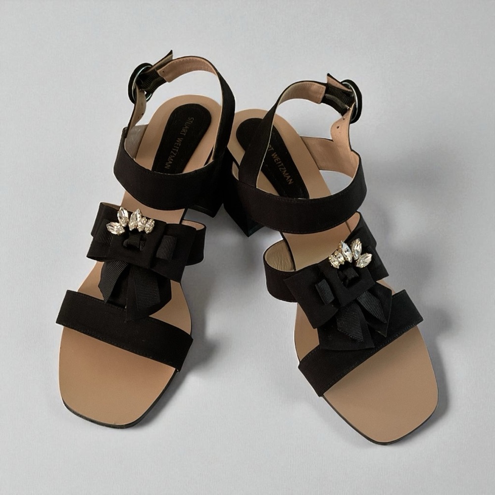 Stuart Weitzman Black Sandals with Crystal Accents